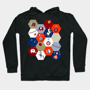 circus hexagons red-blue-fawn Hoodie